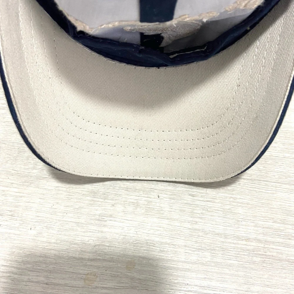 Here Fishy, Fishy Hat Navy Blue & Tan. 100% Cotton. Adjustable Strap. - Picture 6 of 7
